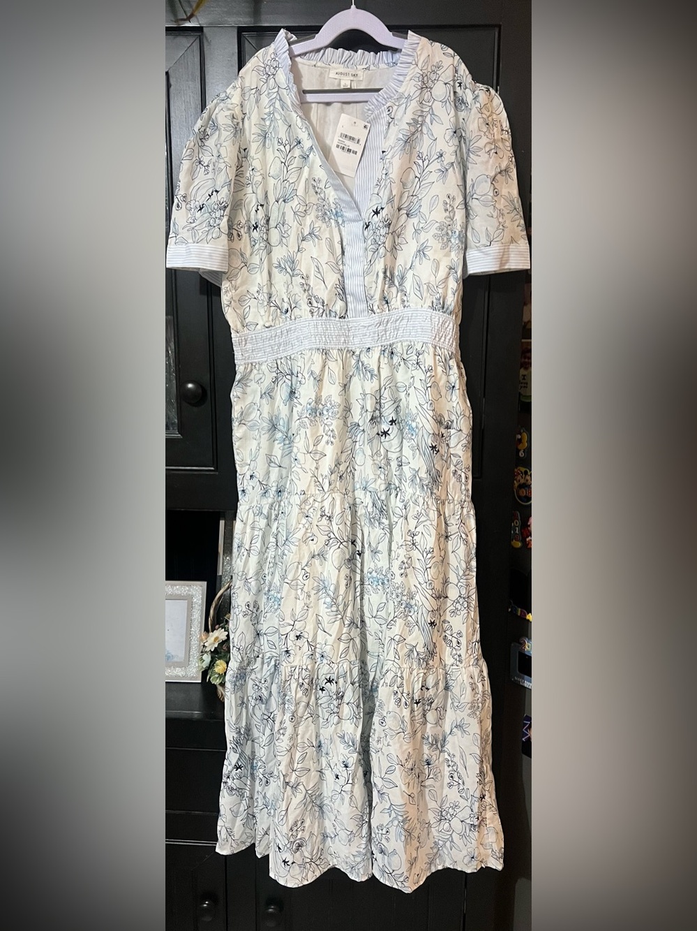 Nordstrom August Sky: Floral & Fruit Light Blue Floral Midi Dress